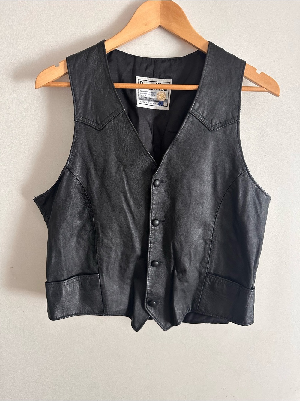 PIONEER Black Leather Button-Front Vest